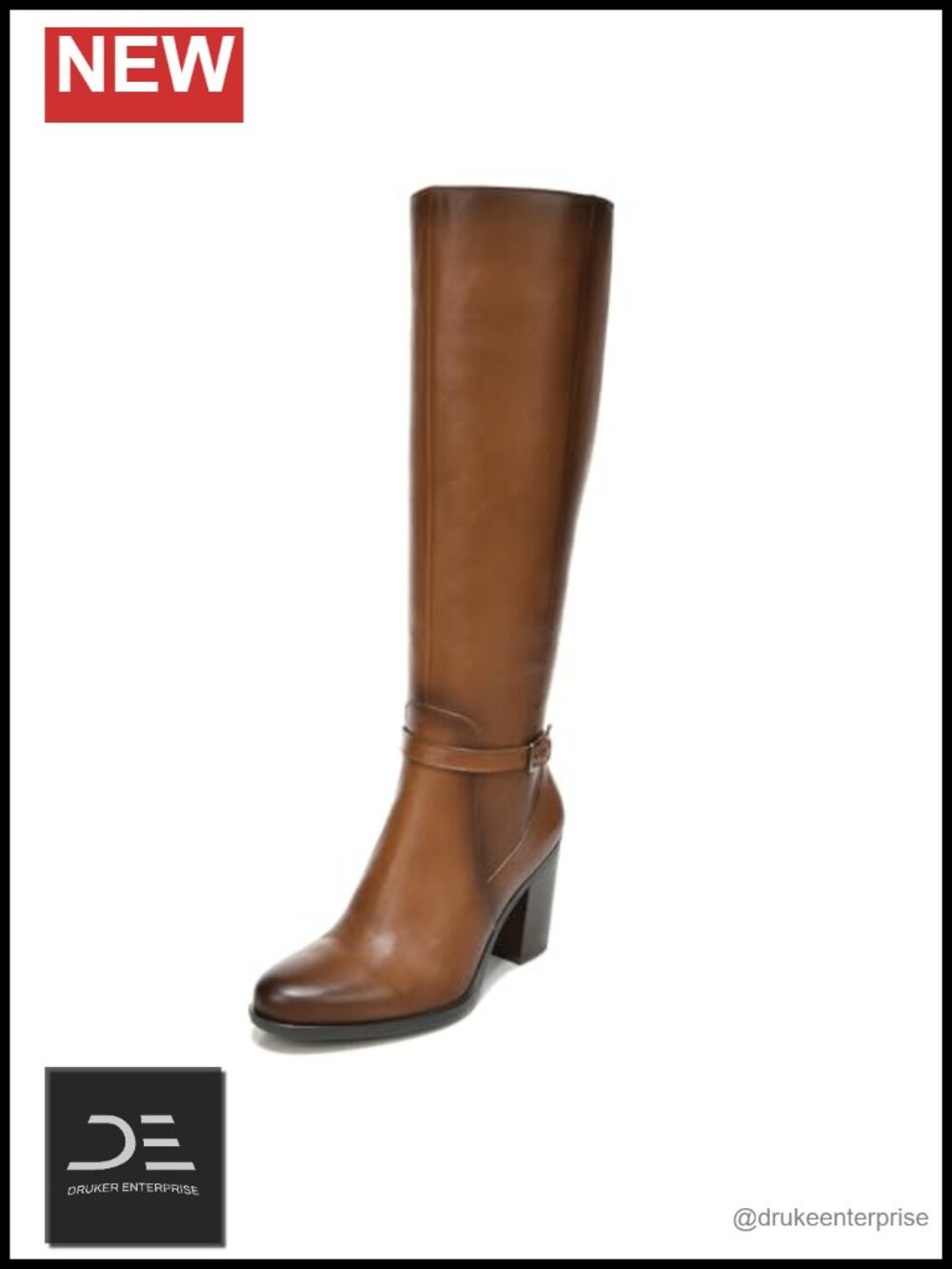 Women's Leather Knee High Block Heel Zip Closure Boots